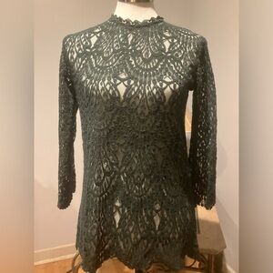 ZARA Forest Green Lace Blouse Size Medium Classy & Romantic